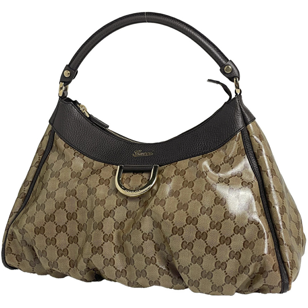 Gucci GG Crystal Shoulder Bag Hobo Handbag Abbey Canvas Brown